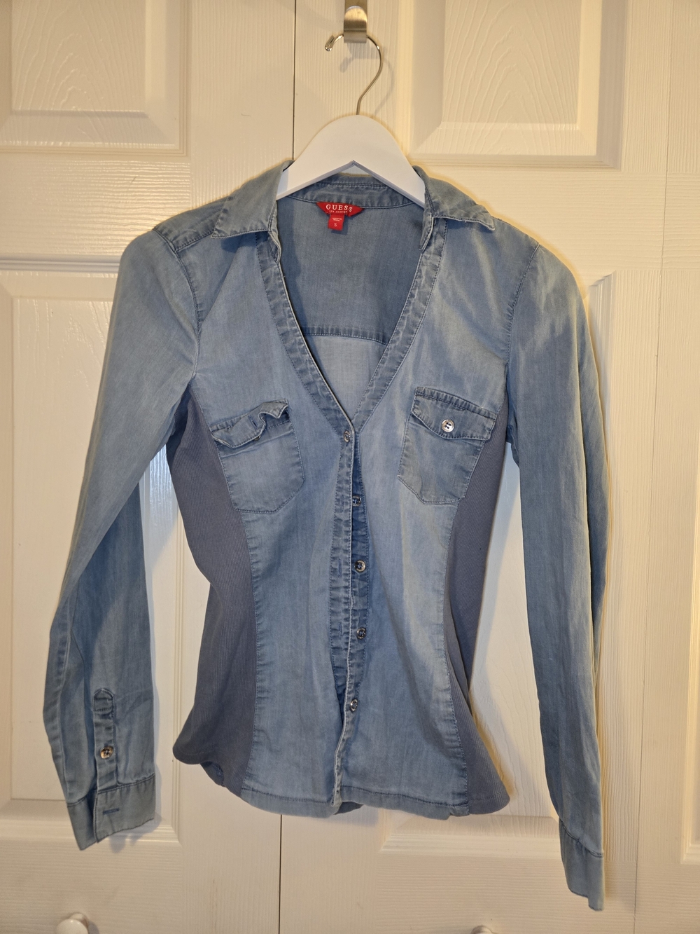 GUESS Two-Tone Light Blue Denim Button-Down Shirt